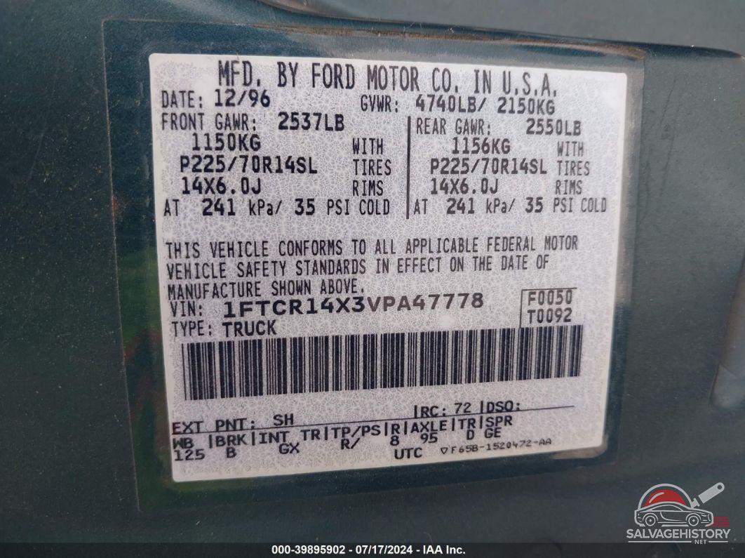 1FTCR14X3VPA47778 1997 FORD RANGER photo no. 9