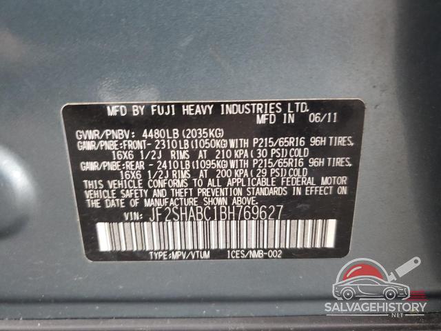 JF2SHABC1BH769627 2011 SUBARU FORESTER photo no. 12