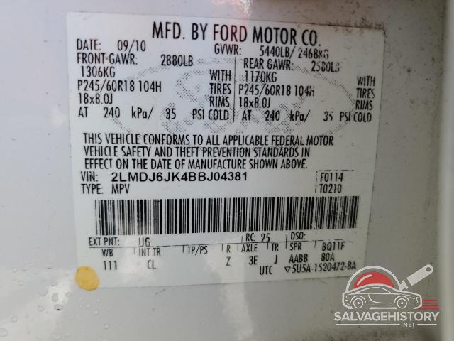 2LMDJ6JK4BBJ04381 2011 LINCOLN MKX photo no. 13