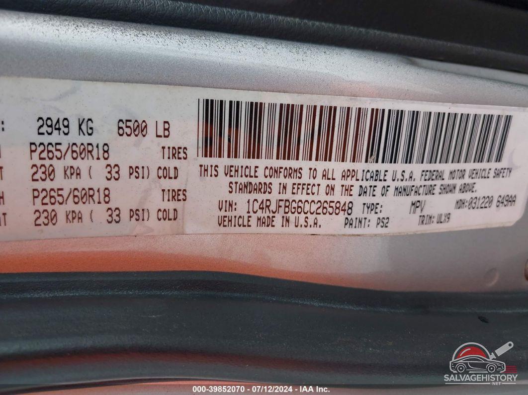 1C4RJFBG6CC265848 2012 JEEP GRAND CHEROKEE photo no. 9