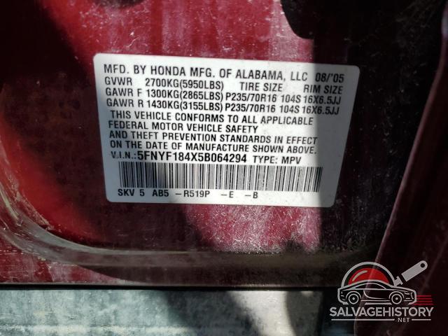 5FNYF184X5B064294 2005 HONDA PILOT photo no. 13