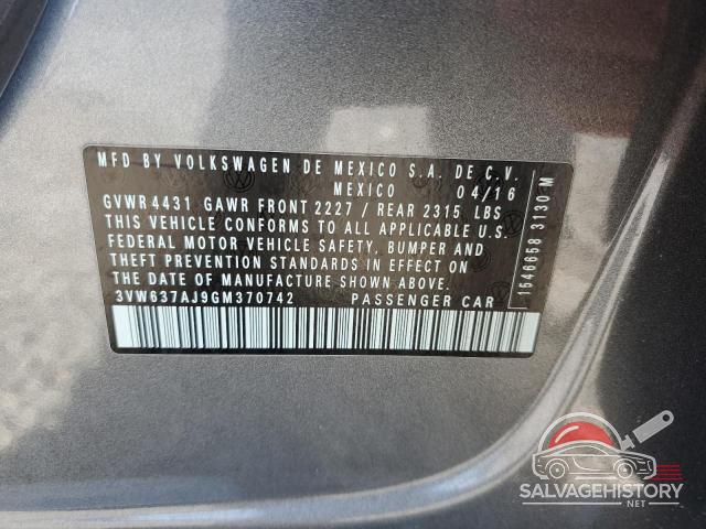 3VW637AJ9GM370742 2016 VOLKSWAGEN JETTA photo no. 12