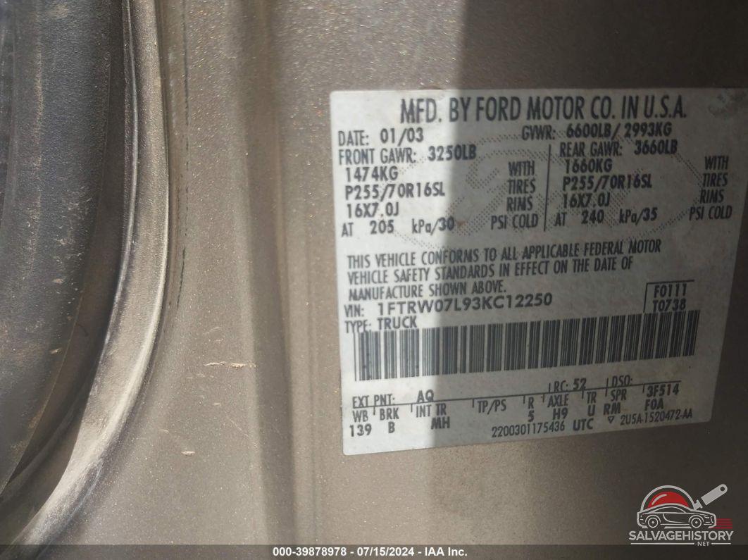 1FTRW07L93KC12250 2003 FORD F-150 photo no. 9