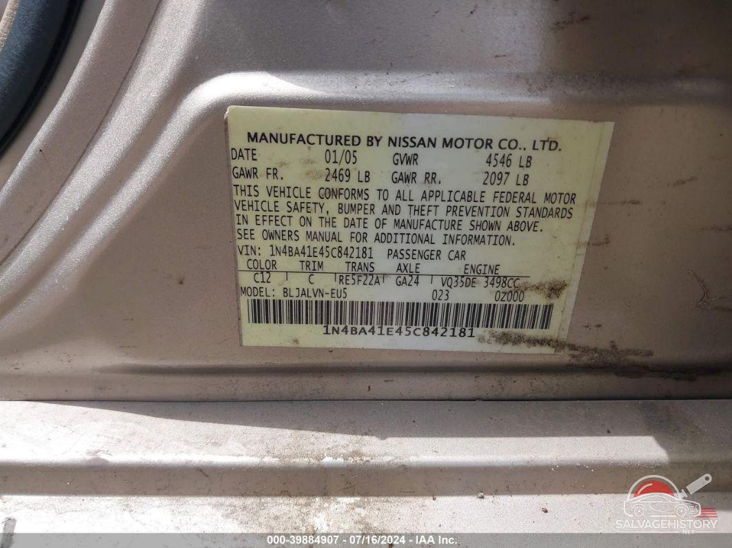 1N4BA41E45C842181 2005 NISSAN MAXIMA photo no. 9