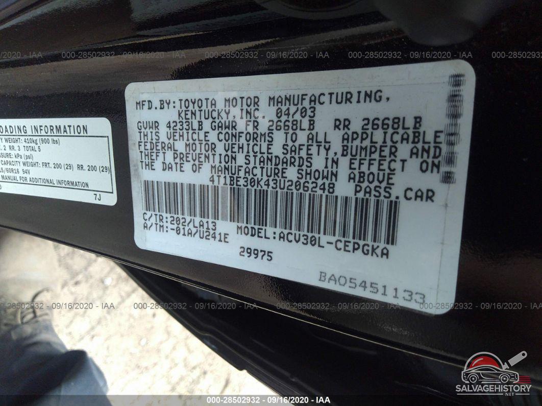 4T1BE30K43U206248 2003 TOYOTA CAMRY photo no. 9