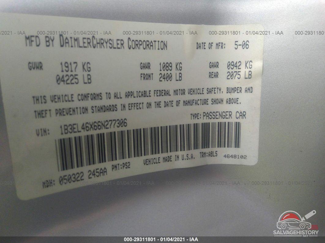 1B3EL46X66N277306 2006 DODGE STRATUS SDN photo no. 9