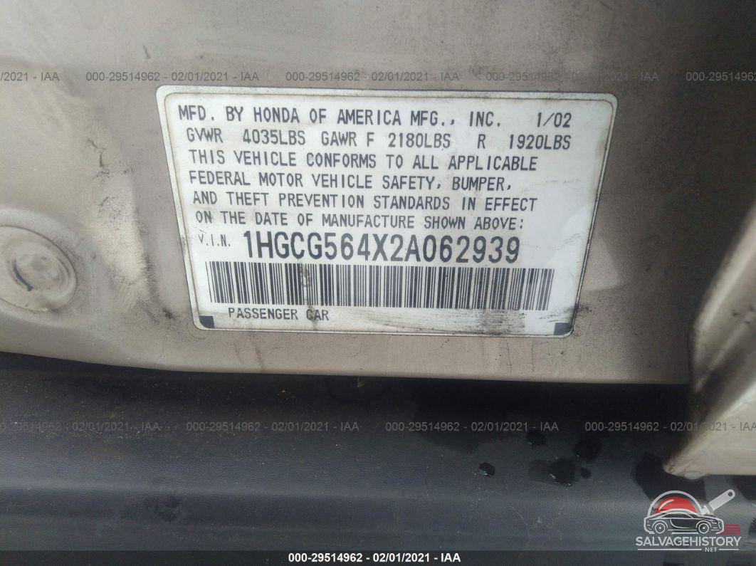 1HGCG564X2A062939 2002 HONDA ACCORD SDN photo no. 9