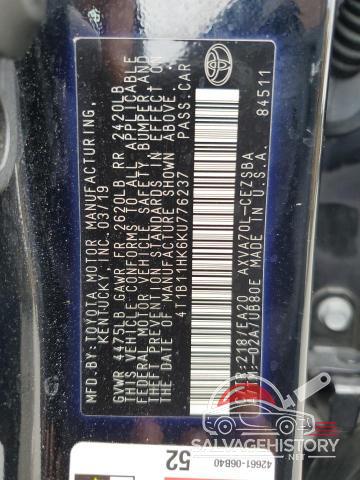 4T1B11HK6KU776237 2019 TOYOTA CAMRY photo no. 12