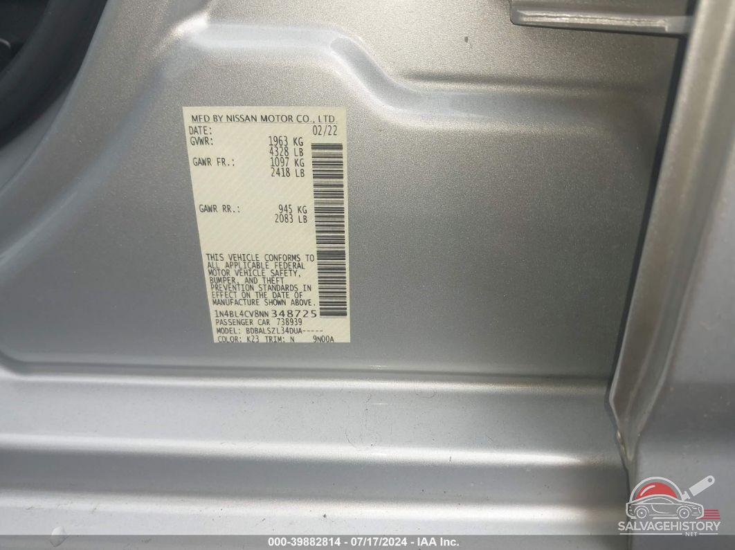 1N4BL4CV8NN348725 2022 NISSAN ALTIMA photo no. 9