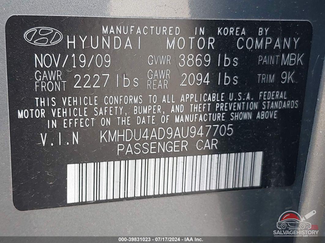 KMHDU4AD9AU947705 2010 HYUNDAI ELANTRA photo no. 9
