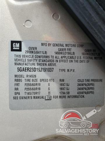 5GAER23D19J191037 2009 BUICK ENCLAVE photo no. 13