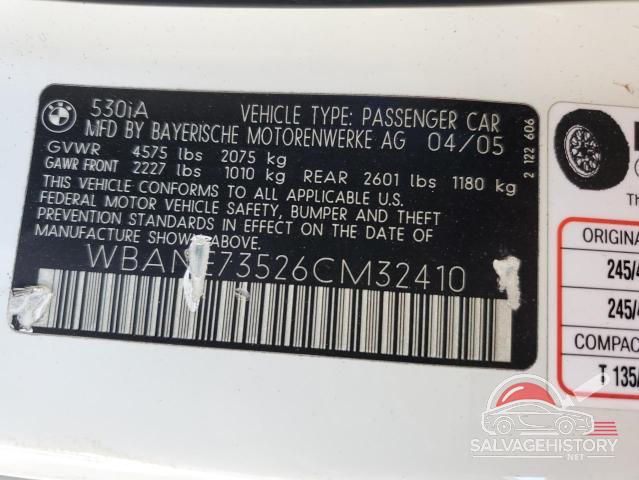 WBANE73526CM32410 2006 BMW 5 SERIES photo no. 12