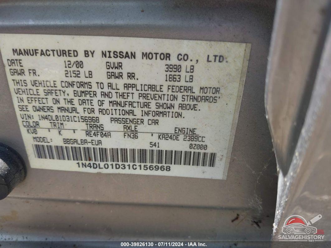 1N4DL01D31C156968 2001 NISSAN ALTIMA photo no. 9