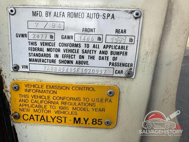 ZARBA5415F1020937 1985 ALFA ROMEO ALL MODELS photo no. 10