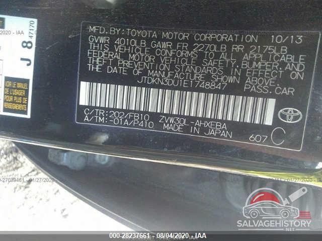 JTDKN3DU1E1748847 2014 TOYOTA PRIUS photo no. 9