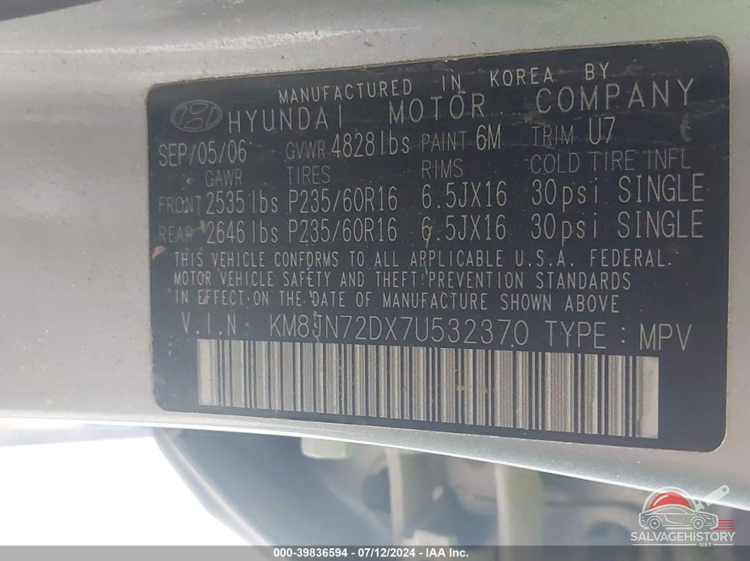 KM8JN72DX7U532370 2007 HYUNDAI TUCSON photo no. 9