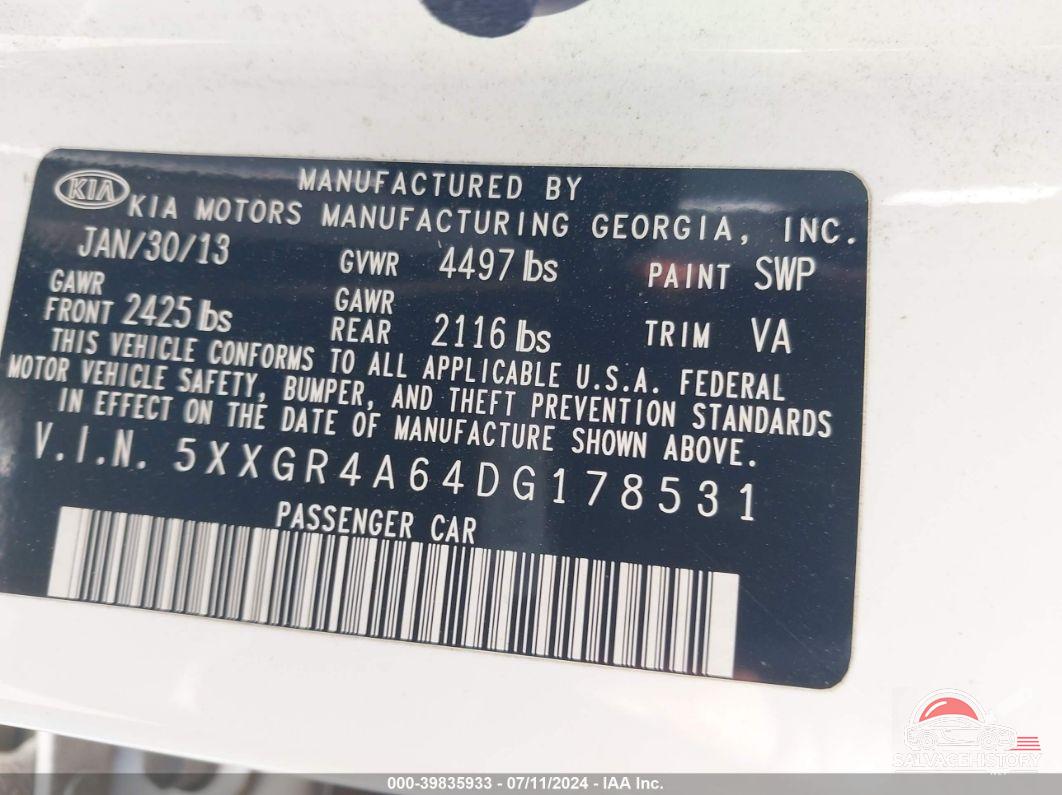 5XXGR4A64DG178531 2013 KIA OPTIMA photo no. 9