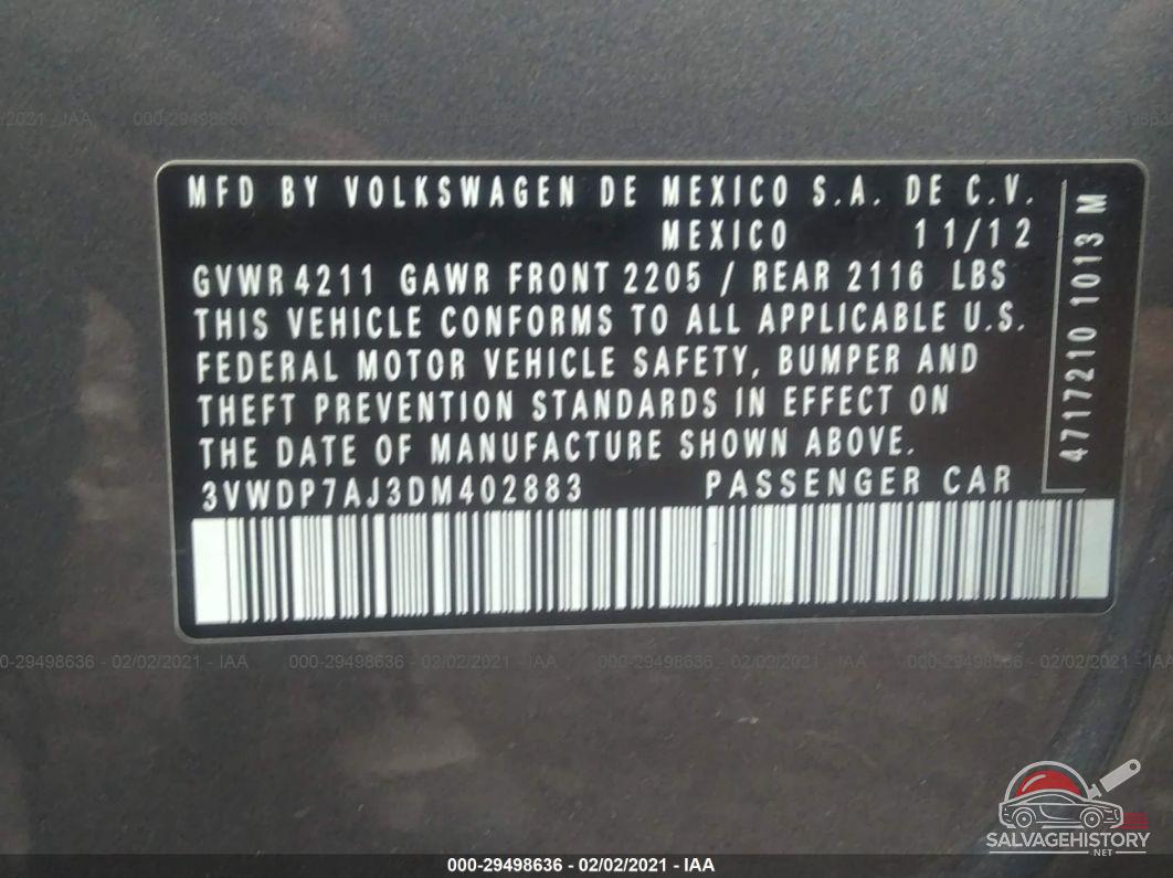 3VWDP7AJ3DM402883 2013 VOLKSWAGEN JETTA SEDAN photo no. 9