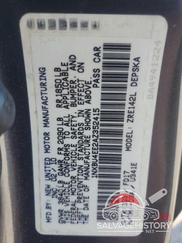 1NXBU4EE2AZ352415 2010 TOYOTA COROLLA photo no. 12