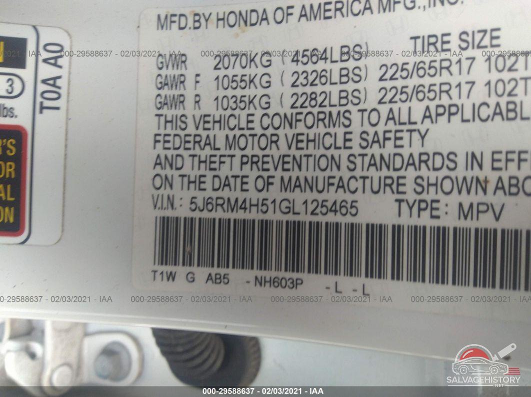 5J6RM4H51GL125465 2016 HONDA CR-V photo no. 9