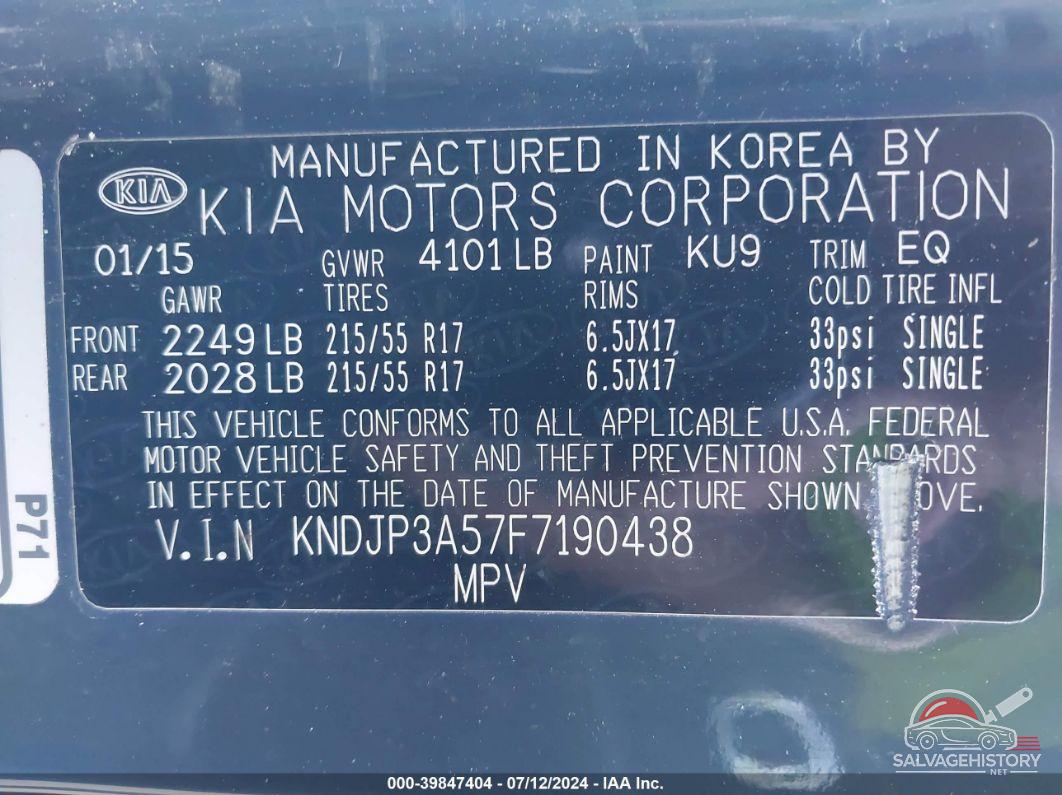 KNDJP3A57F7190438 2015 KIA SOUL photo no. 9