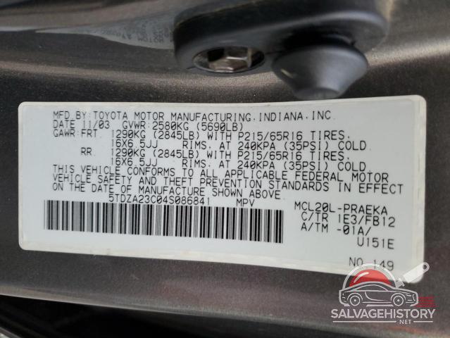 5TDZA23C04S086841 2004 TOYOTA All Models photo no. 13