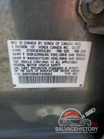 2HNYD28487H526323 2007 ACURA MDX photo no. 13