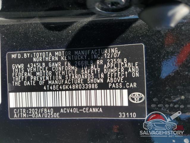 4T4BE46K48R033986 2008 TOYOTA CAMRY photo no. 12