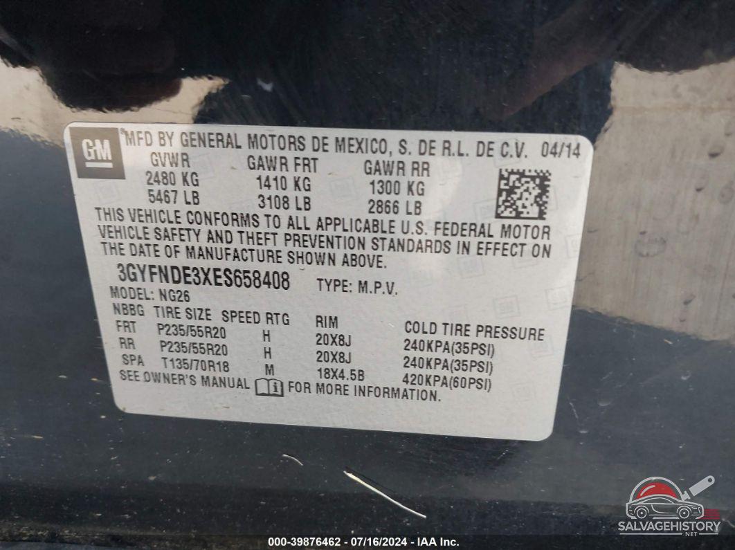 3GYFNDE3XES658408 2014 CADILLAC SRX photo no. 9