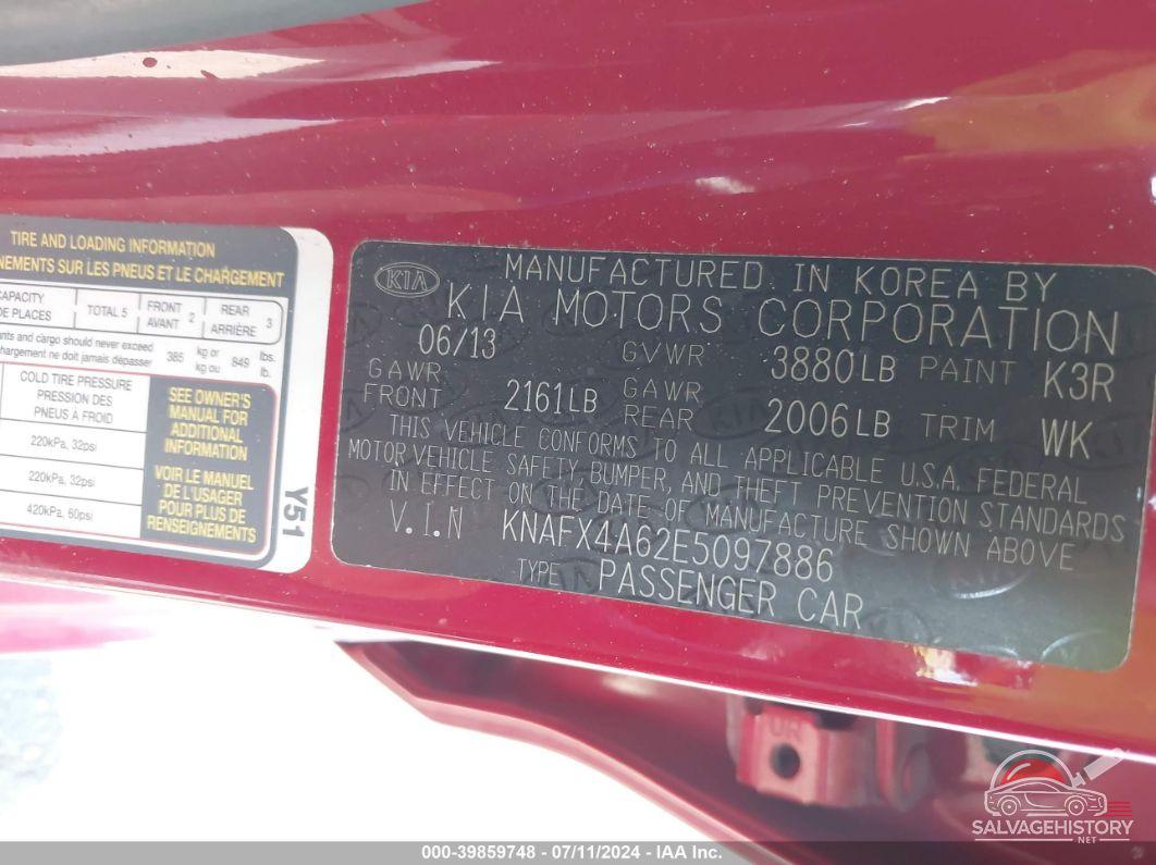 KNAFX4A62E5097886 2014 KIA FORTE photo no. 9
