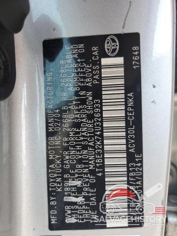 4T1BE32K74U326933 2004 TOYOTA CAMRY photo no. 12