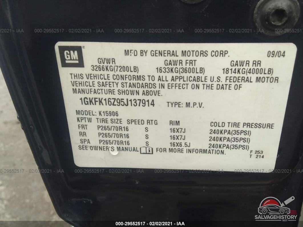 1GKFK16Z95J137914 2005 GMC YUKON XL photo no. 9