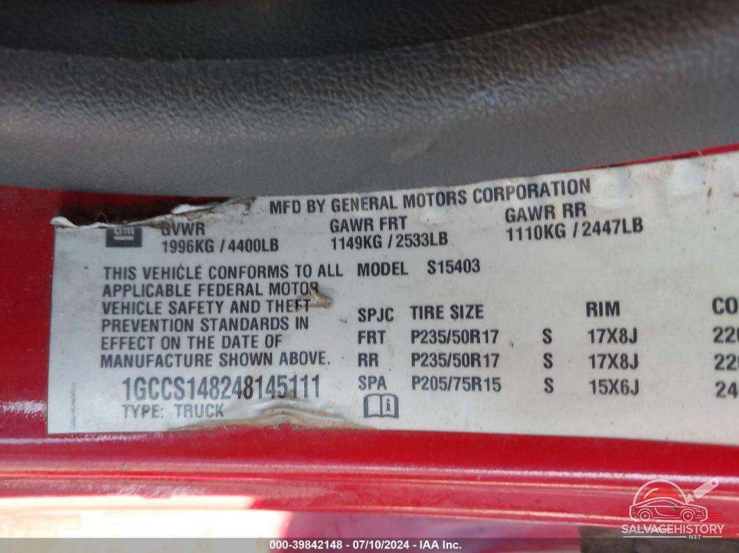 1GCCS148248145111 2004 CHEVROLET COLORADO photo no. 9