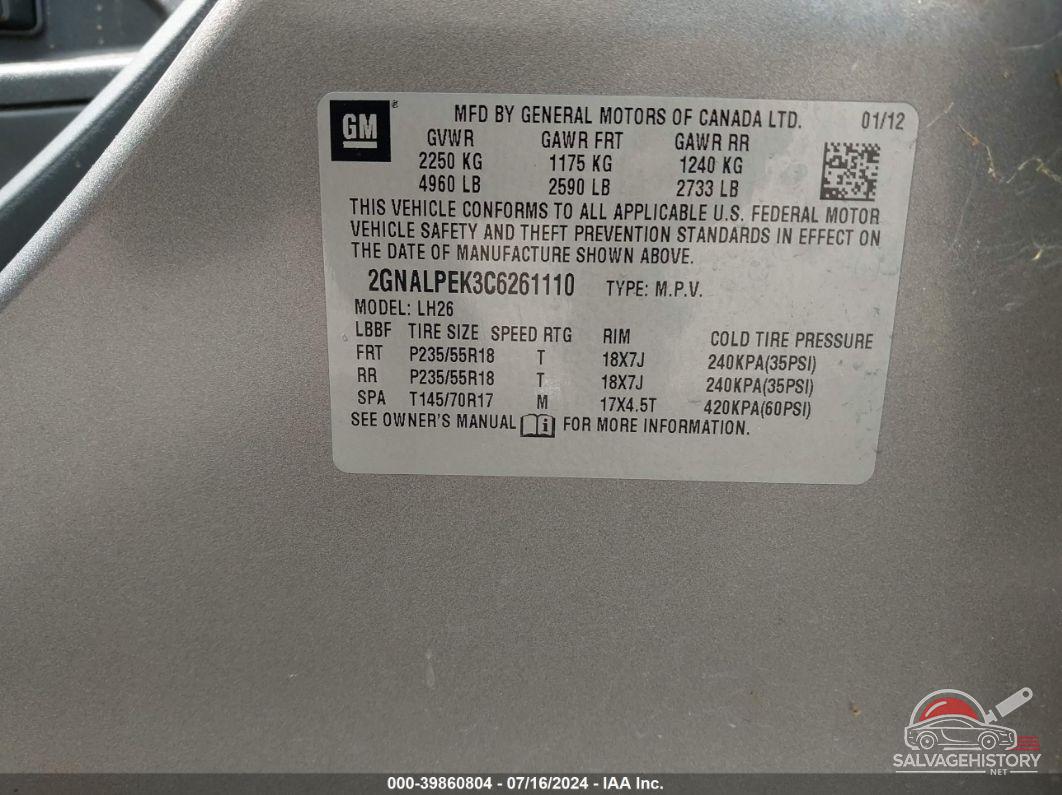 2GNALPEK3C6261110 2012 CHEVROLET EQUINOX photo no. 9