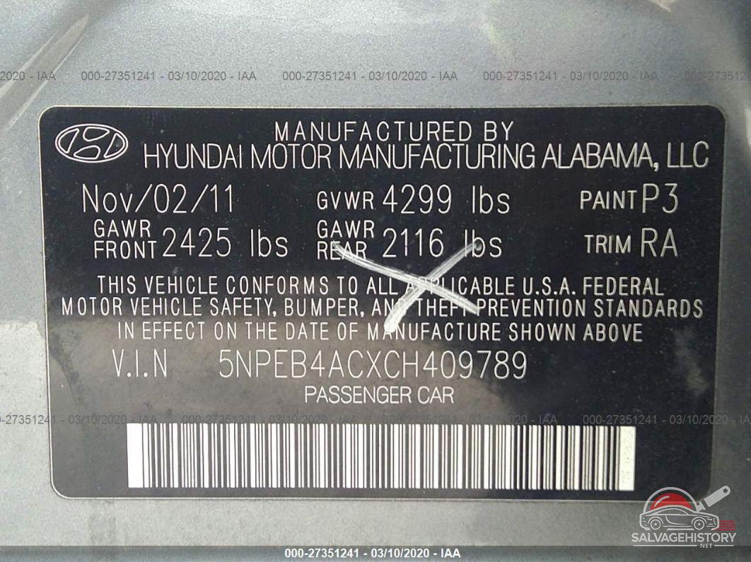 5NPEB4ACXCH409789 2012 HYUNDAI SONATA photo no. 9