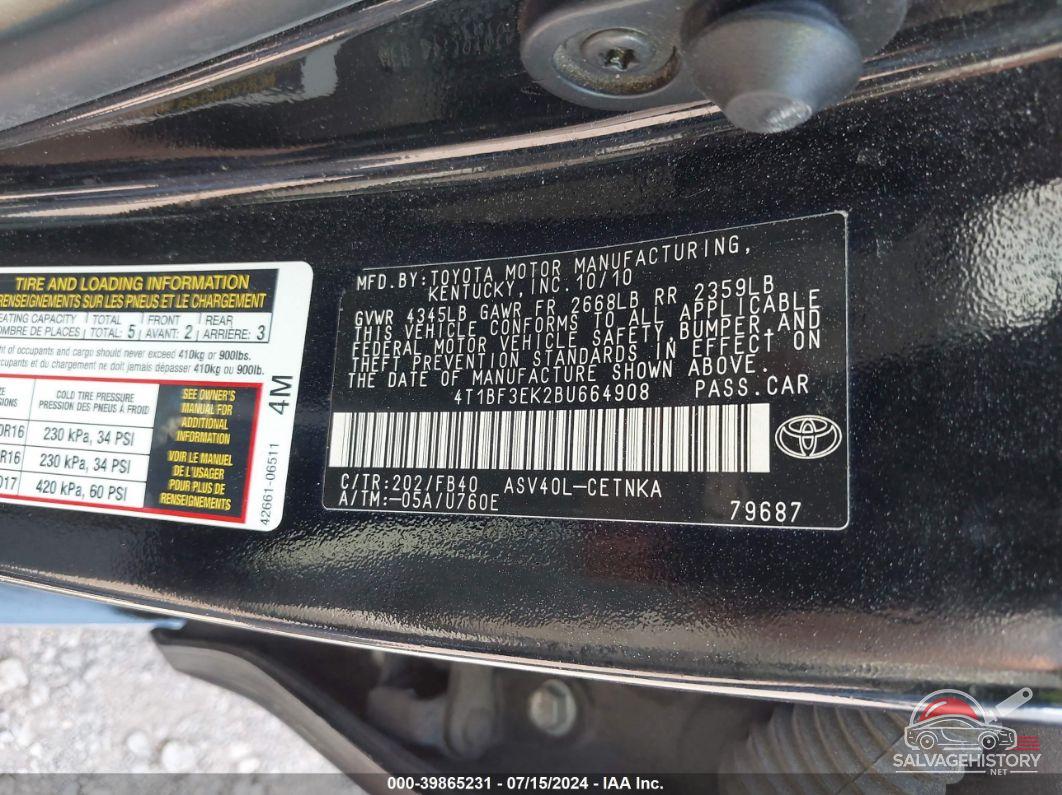 4T1BF3EK2BU664908 2011 TOYOTA CAMRY photo no. 9