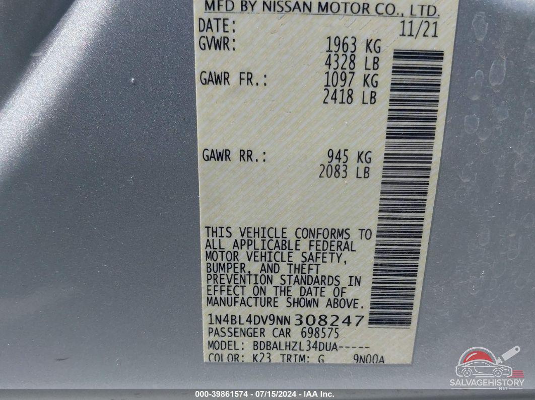 1N4BL4DV9NN308247 2022 NISSAN ALTIMA photo no. 9