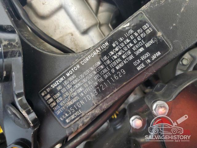 JS1GN7DA372111629 2007 SUZUKI GSXR600 photo no. 8