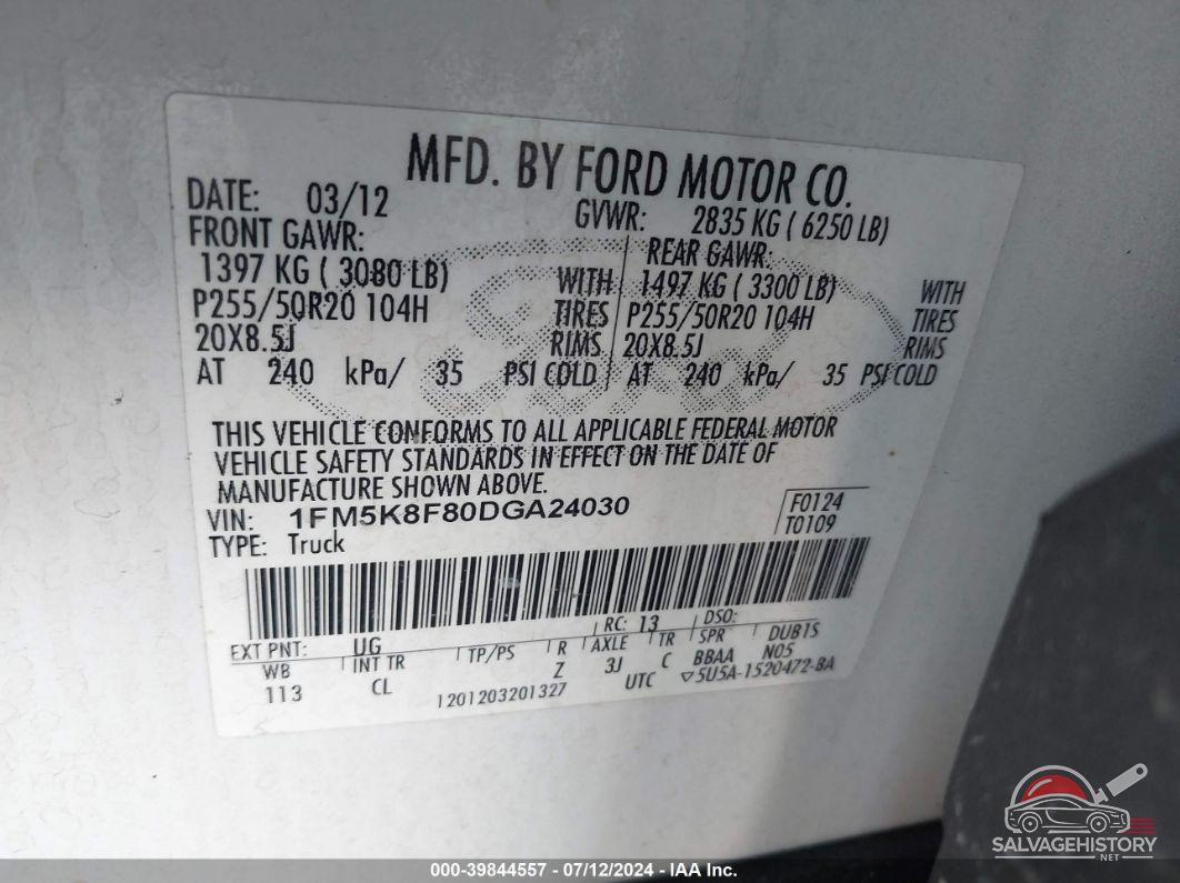 1FM5K8F80DGA24030 2013 FORD EXPLORER photo no. 9
