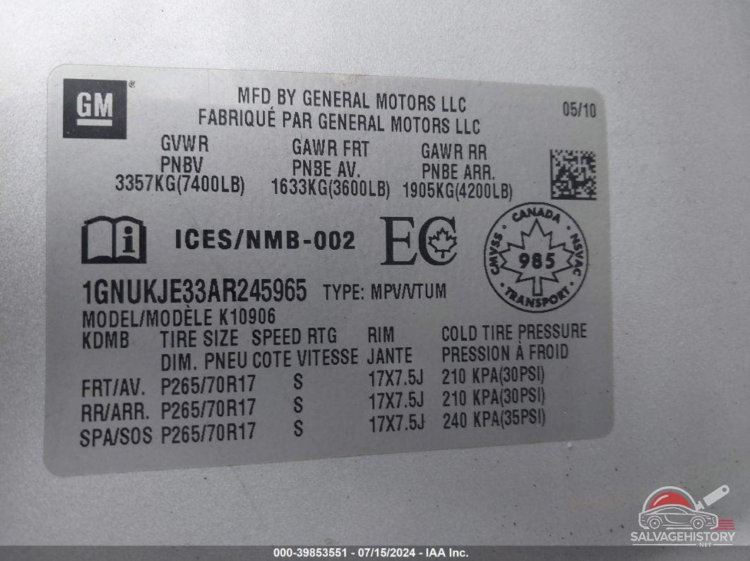 1GNUKJE33AR245965 2010 CHEVROLET SUBURBAN photo no. 9