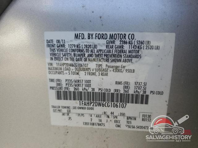 1FAHP2DW6CG106107 2012 FORD TAURUS photo no. 12