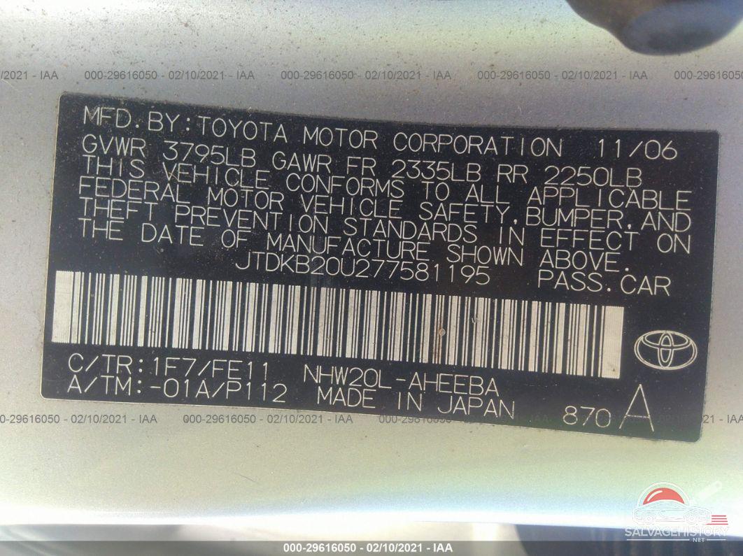 JTDKB20U277581195 2007 TOYOTA PRIUS photo no. 9