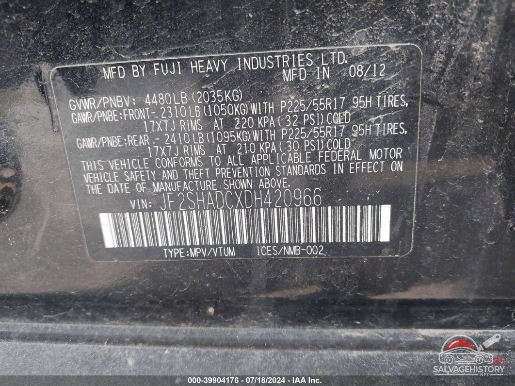 JF2SHADCXDH420966 2013 SUBARU FORESTER photo no. 9