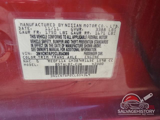 3N1CN7AP2CL854369 2012 NISSAN VERSA photo no. 12