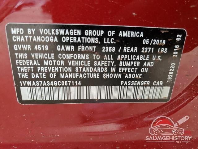 1VWAS7A34GC057114 2016 VOLKSWAGEN PASSAT photo no. 13