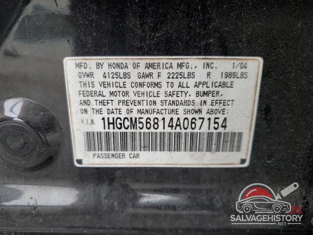 1HGCM56814A067154 2004 HONDA ACCORD photo no. 12