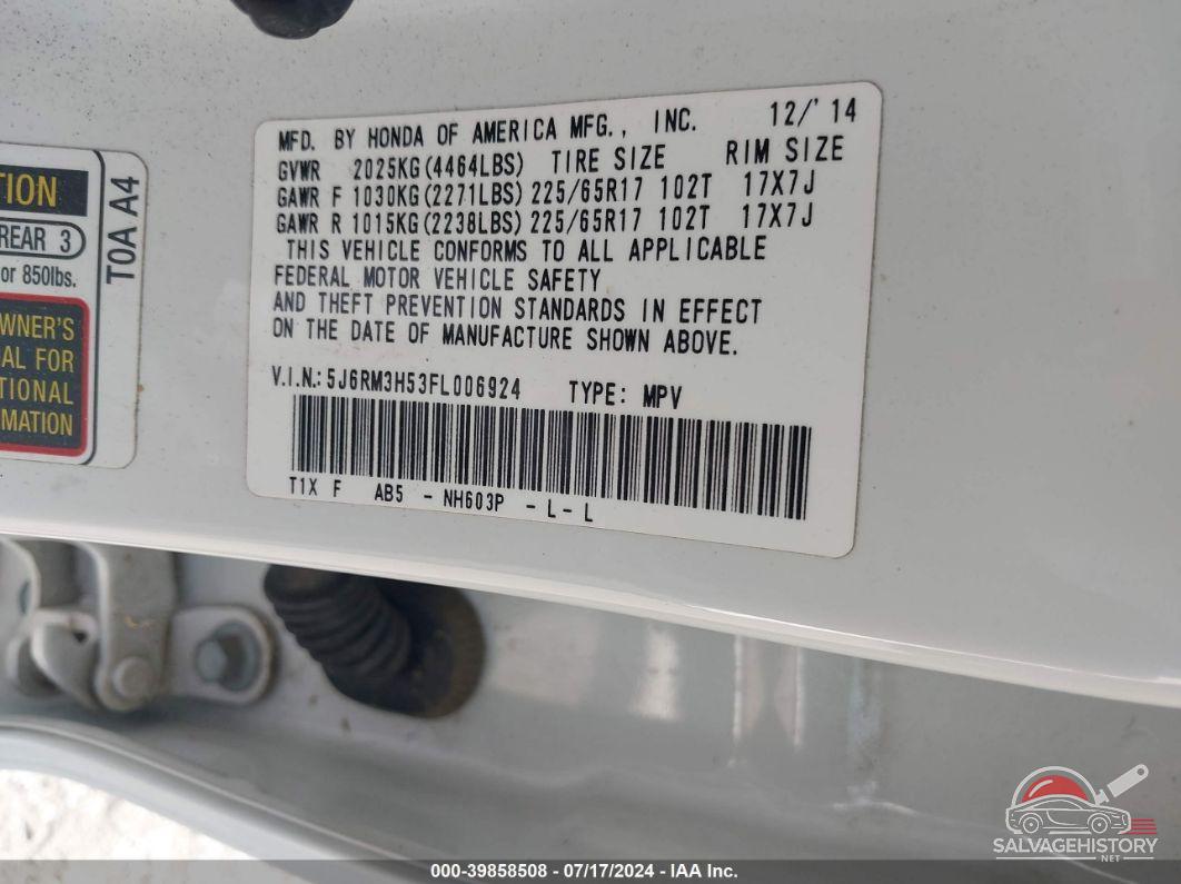 5J6RM3H53FL006924 2015 HONDA CR-V photo no. 9