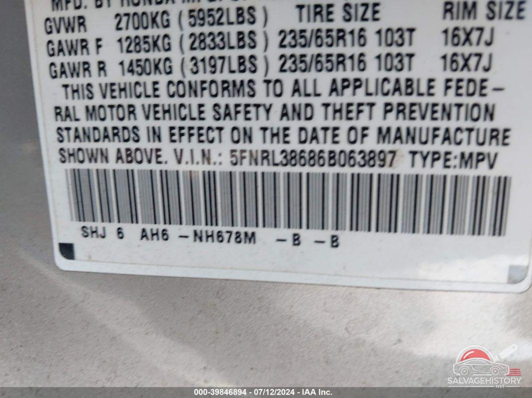 5FNRL38686B063897 2006 HONDA ODYSSEY photo no. 9