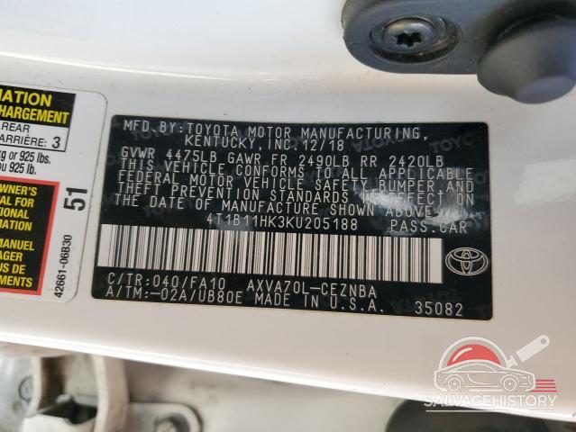 4T1B11HK3KU205188 2019 TOYOTA CAMRY photo no. 12