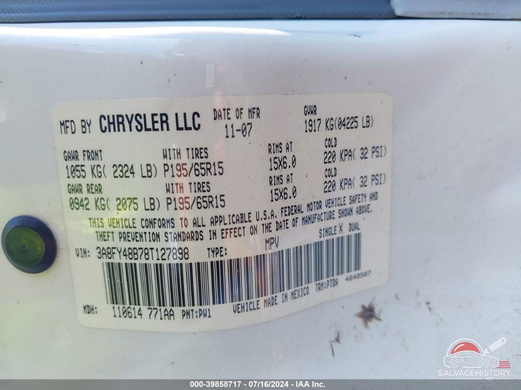 3A8FY48B78T127898 2008 CHRYSLER PT CRUISER photo no. 9
